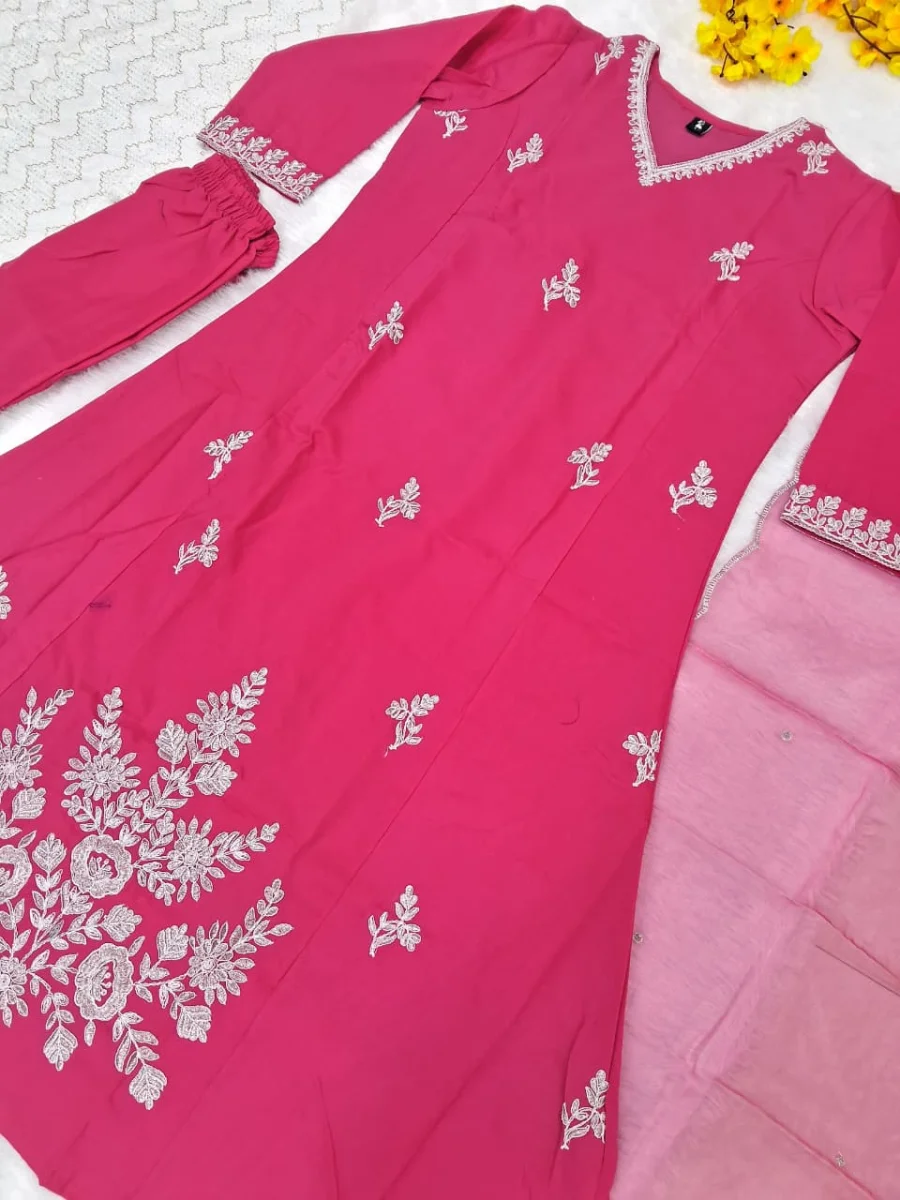 22DESIGNER MUSLIN EMBROIDERY DORI WORK TOP BOTTOM WITH DUPATTA FESTIVE WEAR WHOLESALE PRICE ETHNIC GARMENT (19)