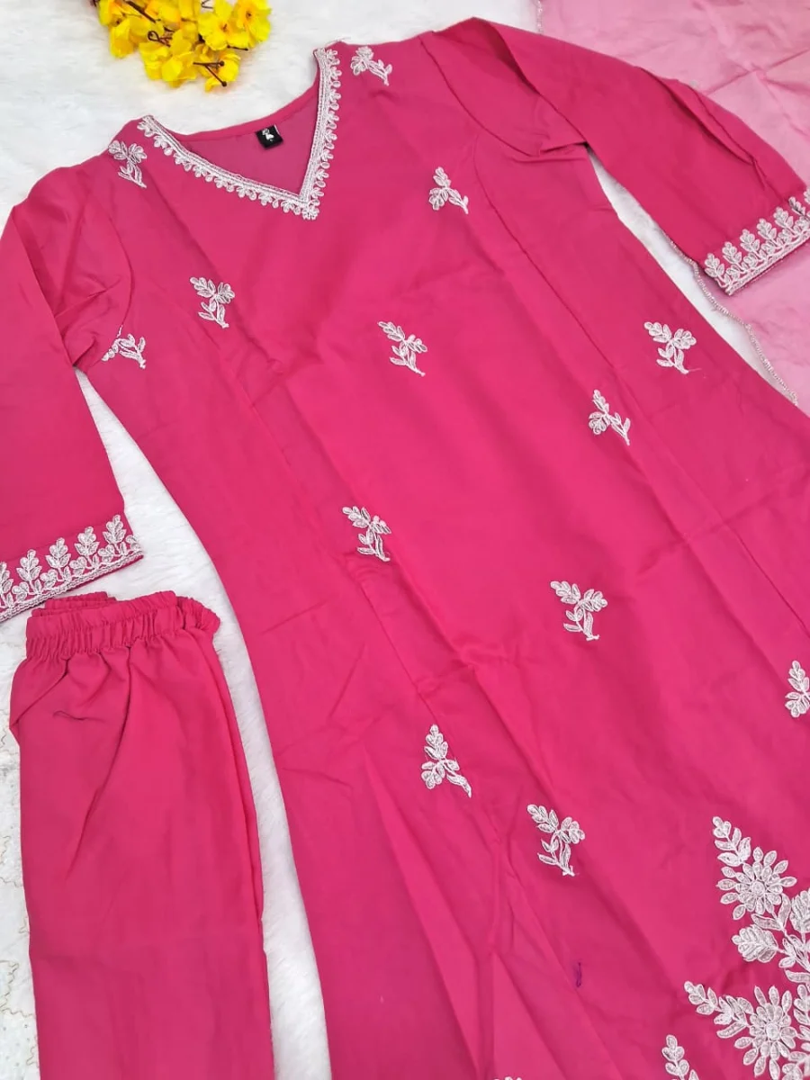 22DESIGNER MUSLIN EMBROIDERY DORI WORK TOP BOTTOM WITH DUPATTA FESTIVE WEAR WHOLESALE PRICE ETHNIC GARMENT (20)
