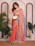 22NEW ARRIVAL CHIFFON SILK EMBROIDERY WITH PIPING BORDER WORK SAREE WITH UNSTITCHED BLOUSE WEDDING WEAR WHOLESALE PRICE ETHNIC GARMENT (15)