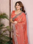 22NEW ARRIVAL CHIFFON SILK EMBROIDERY WITH PIPING BORDER WORK SAREE WITH UNSTITCHED BLOUSE WEDDING WEAR WHOLESALE PRICE ETHNIC GARMENT (15)