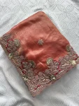 22NEW ARRIVAL CHIFFON SILK EMBROIDERY WITH PIPING BORDER WORK SAREE WITH UNSTITCHED BLOUSE WEDDING WEAR WHOLESALE PRICE ETHNIC GARMENT (15)
