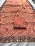 22NEW ARRIVAL CHIFFON SILK EMBROIDERY WITH PIPING BORDER WORK SAREE WITH UNSTITCHED BLOUSE WEDDING WEAR WHOLESALE PRICE ETHNIC GARMENT (15)