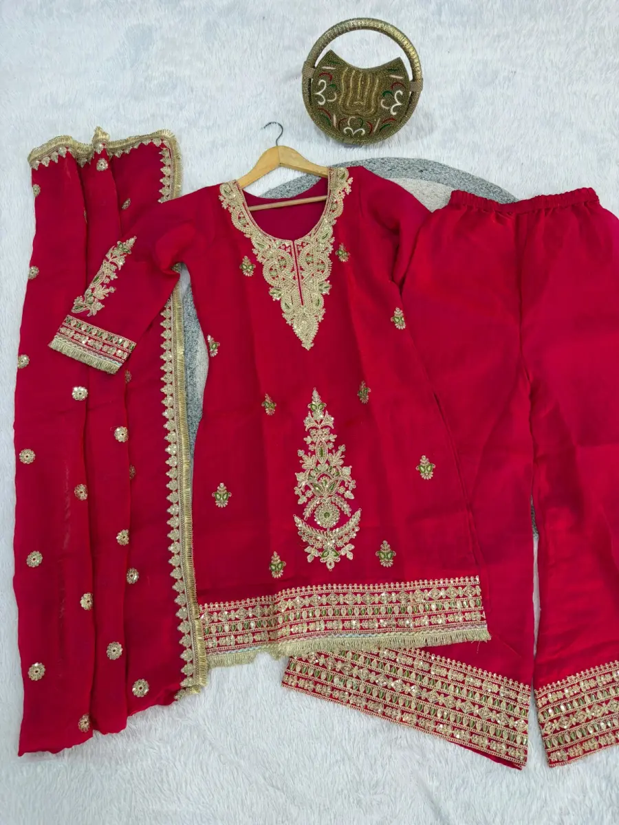23RICH LOOK FENDY SATIN EMBROIDERY WORK WITH LACE BORDER WORK TOP PALAZZO WITH DUPATTA FESTIVE WEAR WHOLESALE PRICE ETHNIC GARMENT (13)