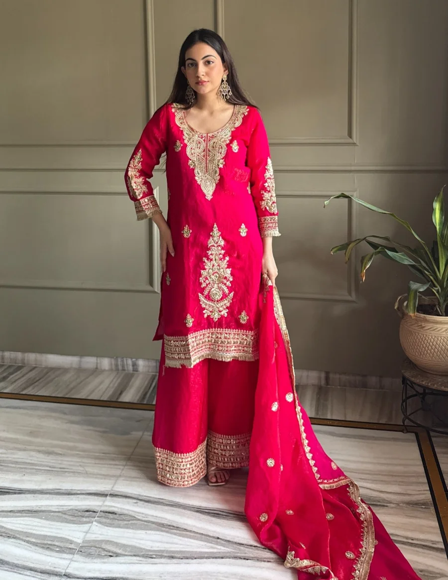 23RICH LOOK FENDY SATIN EMBROIDERY WORK WITH LACE BORDER WORK TOP PALAZZO WITH DUPATTA FESTIVE WEAR WHOLESALE PRICE ETHNIC GARMENT (15)