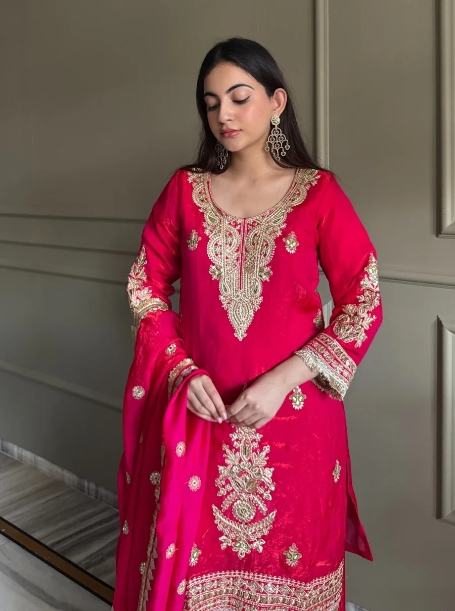 23RICH LOOK FENDY SATIN EMBROIDERY WORK WITH LACE BORDER WORK TOP PALAZZO WITH DUPATTA FESTIVE WEAR WHOLESALE PRICE ETHNIC GARMENT (17)
