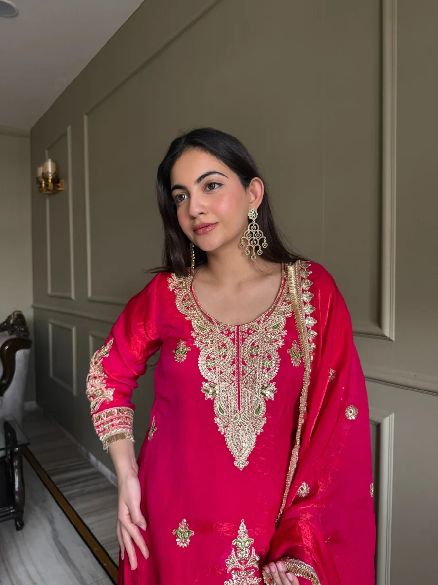 23RICH LOOK FENDY SATIN EMBROIDERY WORK WITH LACE BORDER WORK TOP PALAZZO WITH DUPATTA FESTIVE WEAR WHOLESALE PRICE ETHNIC GARMENT (18)