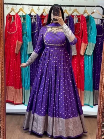RICH LOOK JACQUARD WEAVING WORK GOWN WITH DUPATTA PURPLE