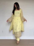 RICH LOOK GEORGETTE THREAD WITH SEQUENCE WORK TOP BOTTOM WITH DUPATTA LIGHT YELLOW