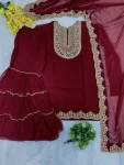 25DESIGNER GEORGETTE EMBROIDERY THREADS & SEQUENCE WORK TOP SHARARA WITH DUPATTA FESTIVE WEAR WHOLESALE PRICE ETHNIC GARMENT (18)