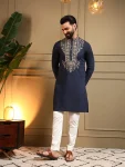 DESIGNER ARMANI LACHKO EMBROIDERY SEQUENCE WORK MEN'S KURTA PAYJAMA BLUE