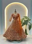DESIGNER BUTTERFLY NET SEQUENCE AND CODING EMBROIDERY WORK LEHENGA CHOLI WITH DUPATTA ORANGE