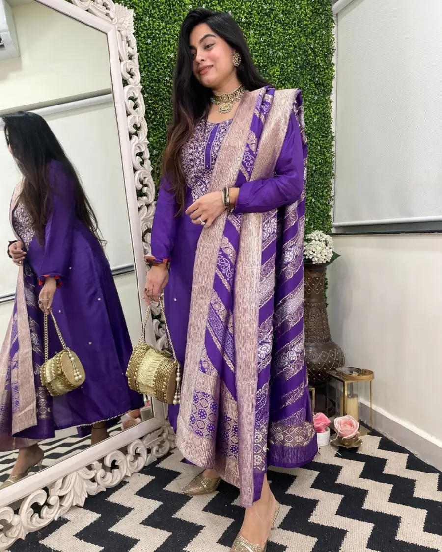 2DESIGNER CHANDERI COTTONEMBROIDERY WORK TOP BOTTOM WITH DUPATTA FESTIVE WEAR WHOLESALE PRICE ETHNIC GARMENT (3)