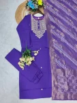2DESIGNER CHANDERI COTTONEMBROIDERY WORK TOP BOTTOM WITH DUPATTA FESTIVE WEAR WHOLESALE PRICE ETHNIC GARMENT (2)