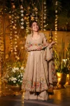 DESIGNER CRUNCHY SILK MULTI EMBROIDERY & SEQUENCE WORK GOWN PALAZZO WITH DUPATTA CREAM