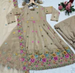 2DESIGNER CRUNCHY SILK MULTI EMBROIDERY & SEQUENCE WORK GOWN PALAZZO WITH DUPATTA WEDDING WEAR WHOLESALE PRICE ETHNIC GARMENT (15)
