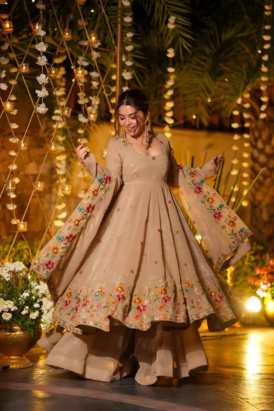 2DESIGNER CRUNCHY SILK MULTI EMBROIDERY & SEQUENCE WORK GOWN PALAZZO WITH DUPATTA WEDDING WEAR WHOLESALE PRICE ETHNIC GARMENT (21)