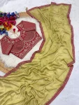 2DESIGNER CRUSH SILK HAND WORK FANCY LACE BORDER WORK SAREE WITH STITCHED BLOUSE FESTIVE WEAR WHOLESALE PRICE ETHNIC GARMENT (3)