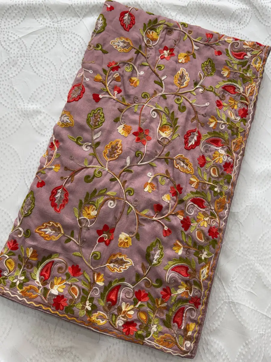 2DESIGNER CRUSH SILK LUCKNOWI EMBROIDERY WORK SAREE WITH UNSTITCHED BLOUSE WEDDING WEAR WHOLESALE PRICE ETHNIC GARMENT (18)