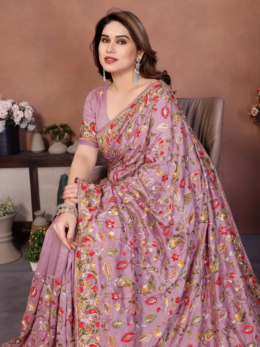 2DESIGNER CRUSH SILK LUCKNOWI EMBROIDERY WORK SAREE WITH UNSTITCHED BLOUSE WEDDING WEAR WHOLESALE PRICE ETHNIC GARMENT (20)