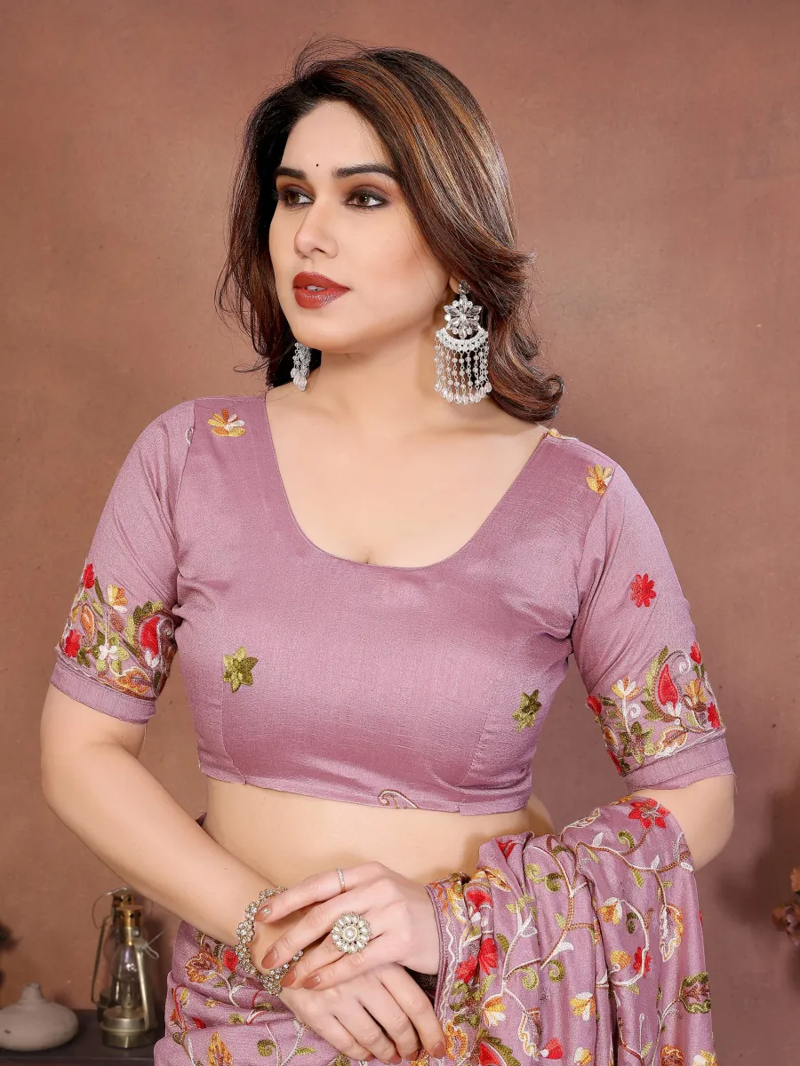 2DESIGNER CRUSH SILK LUCKNOWI EMBROIDERY WORK SAREE WITH UNSTITCHED BLOUSE WEDDING WEAR WHOLESALE PRICE ETHNIC GARMENT (21)