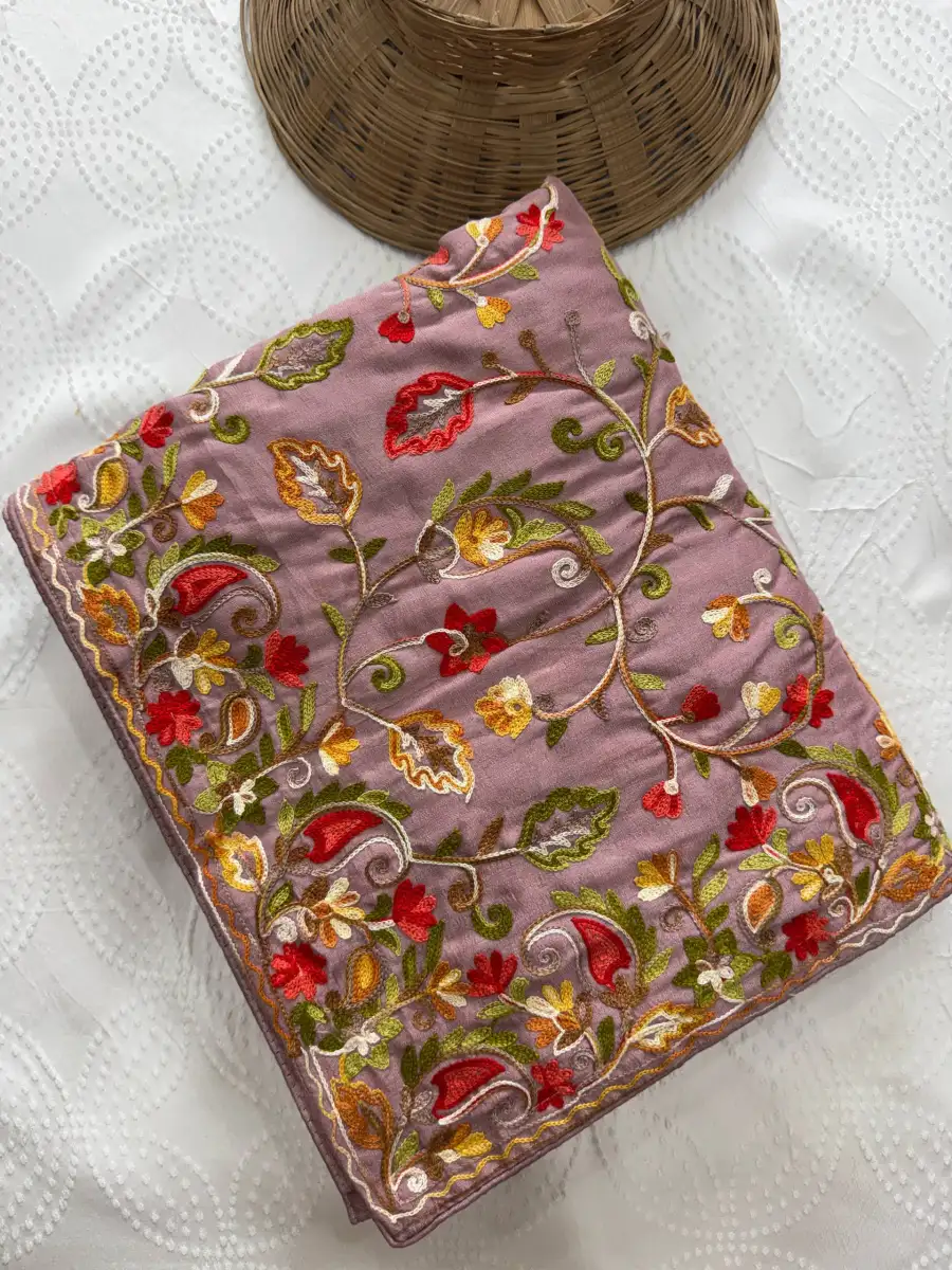 2DESIGNER CRUSH SILK LUCKNOWI EMBROIDERY WORK SAREE WITH UNSTITCHED BLOUSE WEDDING WEAR WHOLESALE PRICE ETHNIC GARMENT (23)