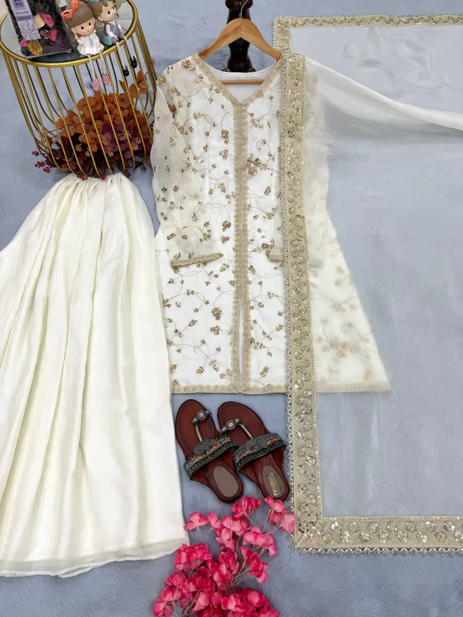 2DESIGNER FENDY SILK EMBROIDERY SEQUENCE & CODING DORI WITH RIVET MOTI WORK TOP PALAZZO WITH DUPATTA FESTIVE WEAR WHOLESALE PRICE ETHNIC GARMENT (4)