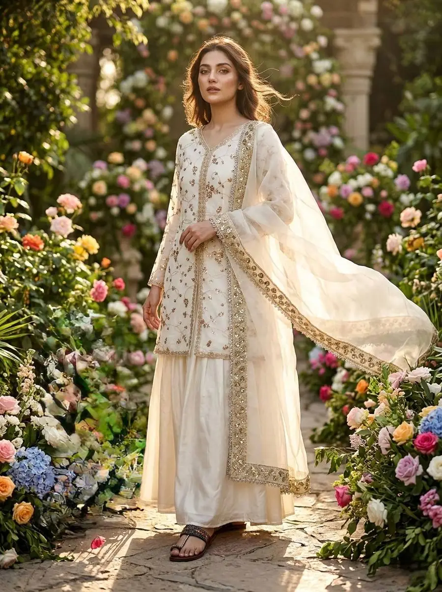 2DESIGNER FENDY SILK EMBROIDERY SEQUENCE & CODING DORI WITH RIVET MOTI WORK TOP PALAZZO WITH DUPATTA FESTIVE WEAR WHOLESALE PRICE ETHNIC GARMENT (5)