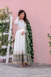 DESIGNER GEORGETTE EMBROIDERY SEQUENCE WORK WITH FANCY BORDER GOWN BOTTOM WITH DUPATTA WHITE AND GREEN