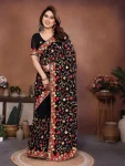 DESIGNER GEORGETTE LUCKNOWI EMBROIDERY WORK SAREE WITH UNSTITCHED BLOUSE BLACK