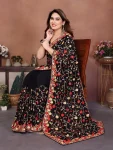 2DESIGNER GEORGETTE LUCKNOWI EMBROIDERY WORK SAREE WITH UNSTITCHED BLOUSE WEDDING WEAR WHOLESALE PRICE ETHNIC GARMENT (13)