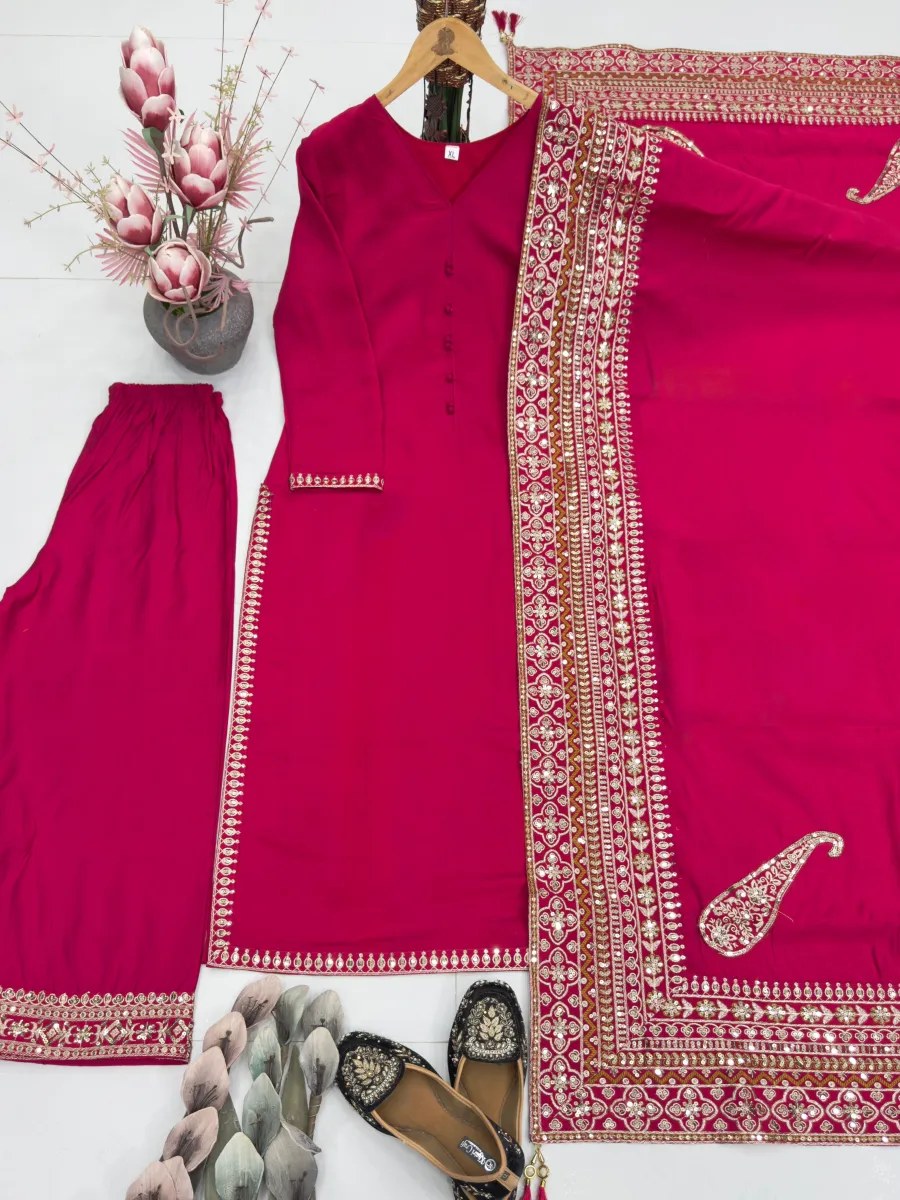2DESIGNER ROMAN SILK EMBROIDERY SEQUENCE WORK TOP PALAZZO WITH DUPATTA FESTIVE WEAR WHOLESALE PRICE ETHNIC GARMENT (11)