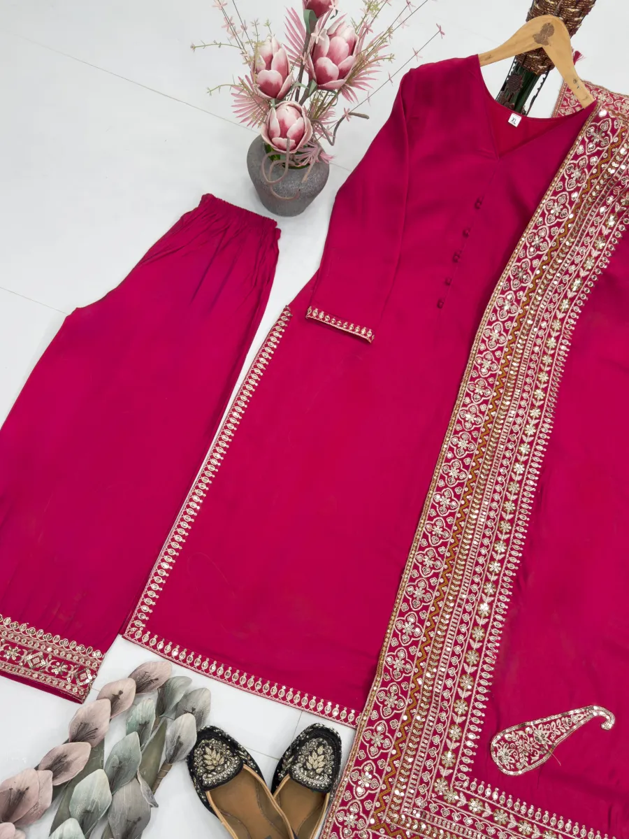 2DESIGNER ROMAN SILK EMBROIDERY SEQUENCE WORK TOP PALAZZO WITH DUPATTA FESTIVE WEAR WHOLESALE PRICE ETHNIC GARMENT (12)