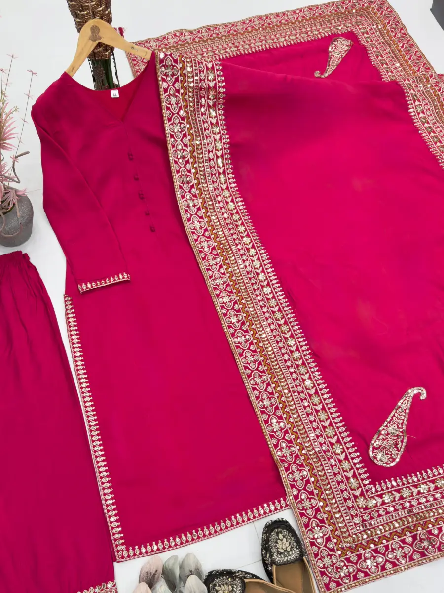 2DESIGNER ROMAN SILK EMBROIDERY SEQUENCE WORK TOP PALAZZO WITH DUPATTA FESTIVE WEAR WHOLESALE PRICE ETHNIC GARMENT (9)