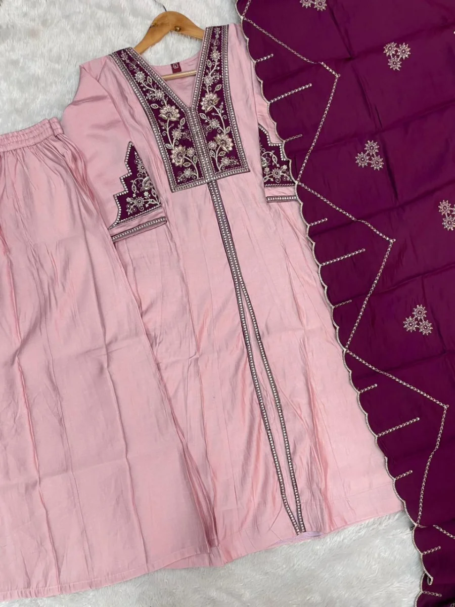 2DESIGNER ROMAN SILK MULTI EMBROIDERY THREAD WITH BEAUTIFUL HAND WORK TOP PALAZZO WITH DUPATTA FESTIVE WEAR WHOLESALE PRICE ETHNIC GARMENT (39)