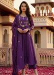 FANCY CHANDERI SILK EMBROIDERY WORK TOP BOTTOM WITH DUPATTA PURPLE