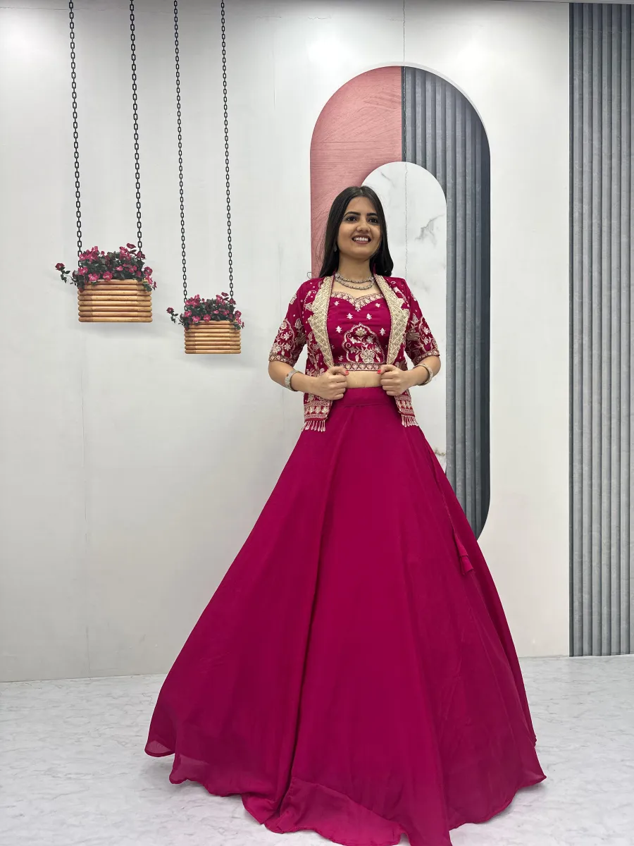 2FANCY CHINON EMBROIDERY THREAD AND SEQUENCE WORK LEHENGA CHOLI WITH JACKET WEDDING WEAR WHOLESALE PRICE ETHNIC GARMENT (20)