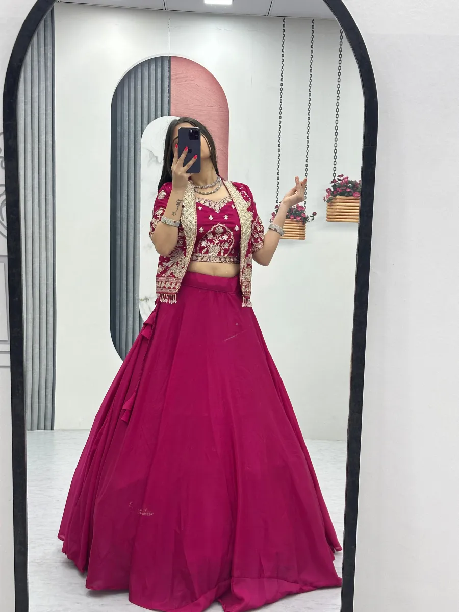 2FANCY CHINON EMBROIDERY THREAD AND SEQUENCE WORK LEHENGA CHOLI WITH JACKET WEDDING WEAR WHOLESALE PRICE ETHNIC GARMENT (26)