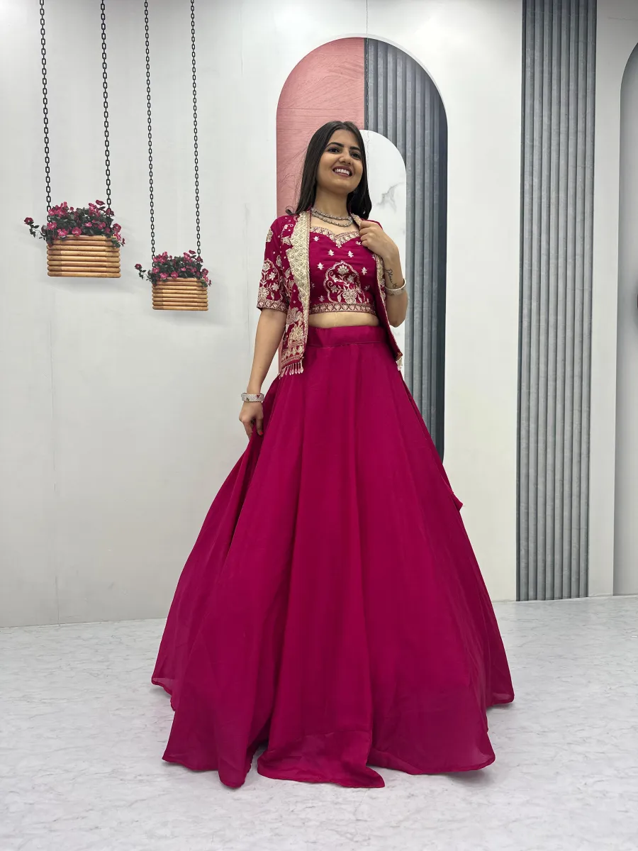 2FANCY CHINON EMBROIDERY THREAD AND SEQUENCE WORK LEHENGA CHOLI WITH JACKET WEDDING WEAR WHOLESALE PRICE ETHNIC GARMENT (28)