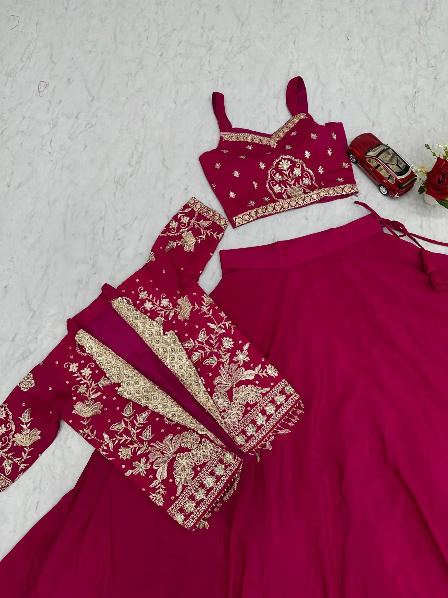 2FANCY CHINON EMBROIDERY THREAD AND SEQUENCE WORK LEHENGA CHOLI WITH JACKET WEDDING WEAR WHOLESALE PRICE ETHNIC GARMENT (29)