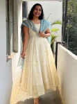 FANCY CHINON SILK EMBROIDERY SEQUENCE WORK GOWN WITH DUPATTA SKY