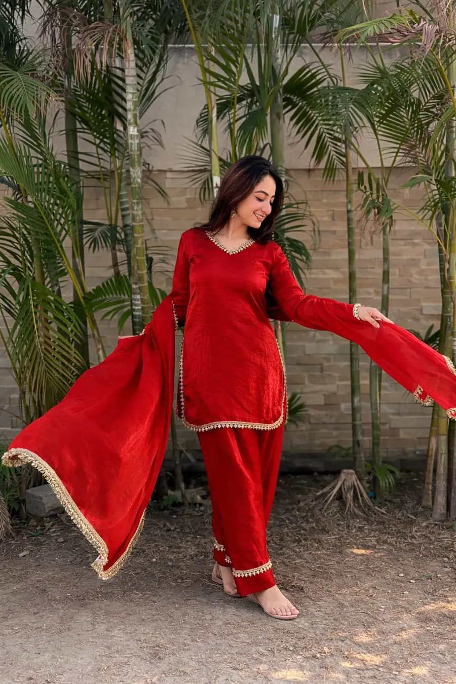 2FANCY FENDY SATIN MIRROR AND MOTI WITH LACE BORDER WORK TOP PALAZZO WITH DUPATTA FESTIVE WEAR WHOLESALE PRICE ETHNIC GARMENT (14)