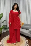 FANCY GEORGETTE CHIN SEQUENCE WORK TOP PALAZZO WITH DUPATTA RED