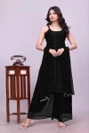 FANCY GEORGETTE SEQUENCE EMBROIDERY WORK TOP PALAZZO WITH DUPATTA BLACK