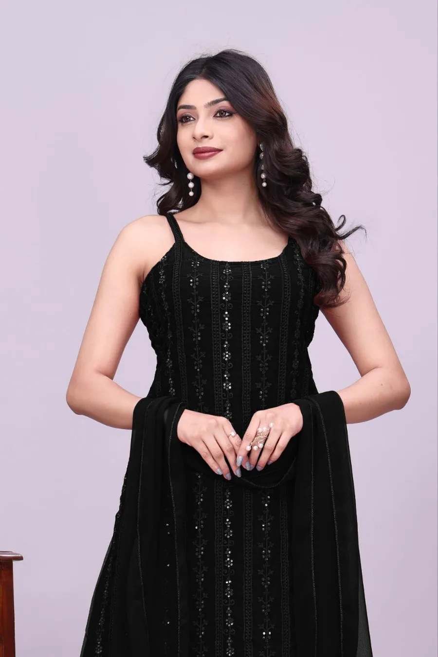 2FANCY GEORGETTE SEQUENCE EMBROIDERY WORK TOP PALAZZO WITH DUPATTA FESTIVE WEAR WHOLESALE PRICE ETHNIC GARMENT (29)