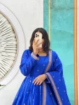 2FANCY HANDLOOK COTTON ZARI WEAVING BUTTI WORK GOWN WITH DUPATTA FESTIVE WEAR WHOLESALE PRICE ETHNIC GARMENT (15)
