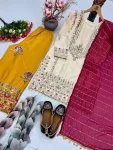 2FANCY SILK EMBROIDERY SEQUENCE WITH LACE BORDER WORK TOP PALAZZO WITH DUPATTA FESTIVE WEAR WHOLESALE PRICE ETHNIC GARMENT (22)