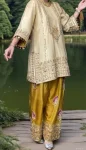 2FANCY SILK EMBROIDERY SEQUENCE WITH LACE BORDER WORK TOP PALAZZO WITH DUPATTA FESTIVE WEAR WHOLESALE PRICE ETHNIC GARMENT (22)