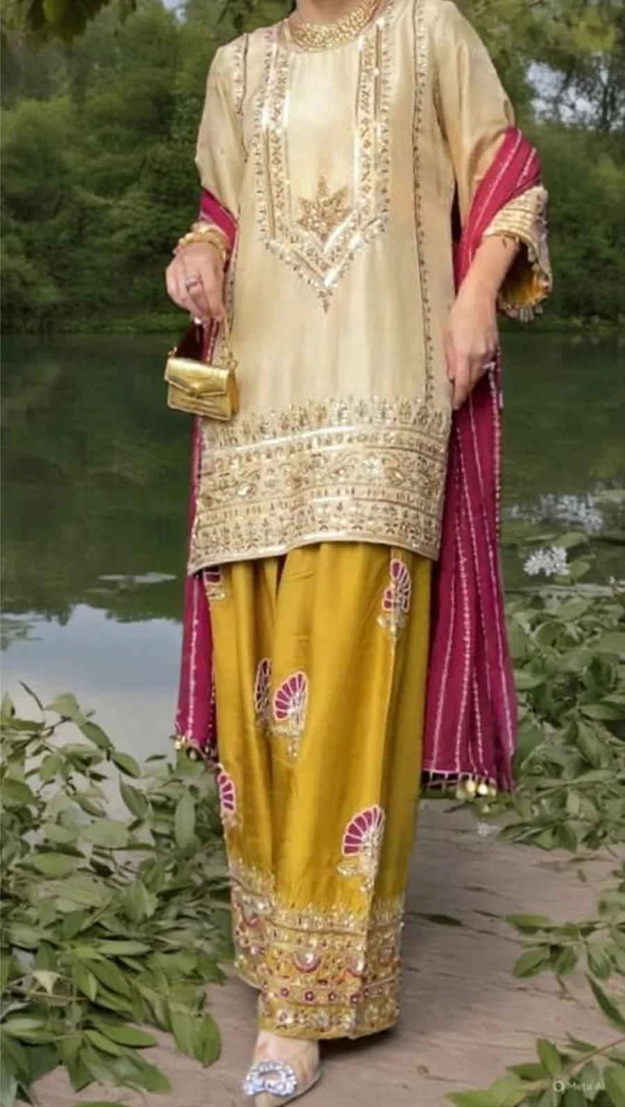 2FANCY SILK EMBROIDERY SEQUENCE WITH LACE BORDER WORK TOP PALAZZO WITH DUPATTA FESTIVE WEAR WHOLESALE PRICE ETHNIC GARMENT (22)