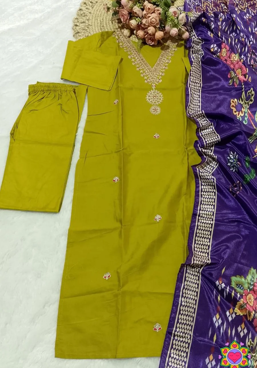 2FANCY SLUB COTTON EMBROIDERY WORK TOP BOTTOM WITH DUPATTA FESTIVE WEAR WHOLESALE PRICE ETHNIC GARMENT (9)
