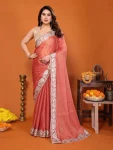 MODERN CHIFFON EMBROIDERY WORK SAREE WITH UNSTITCHED BLOUSE GAJARI